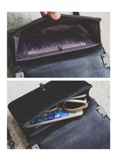 Internal structure of black matte square bag showing zipper pocket and storage space
