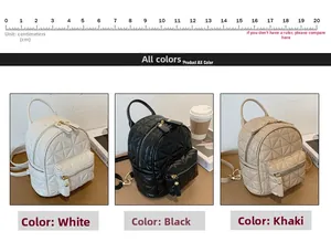 Mini quilted backpack in white, black and khaki colors with classic rhombus stitching