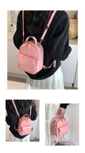 Vista dettagliata del mini zaino rosa chiaro abbinato a una gonna in pizzo e top nero