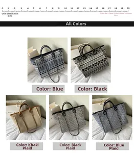 Detail view of woven bucket bags in five colors with chain straps and round handles