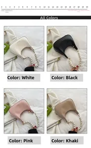 Détail de quatre options de couleurs pour sacs croissants avec poignées en perles