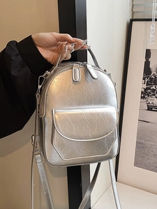 Zaino Mini Minimalista Urbano da Donna Moda Tinta Unita PU Pelle Increspata Borsa a Tracolla Multiuso Piccola Borsa a Mano Zainetto da Viaggio