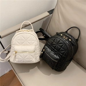 Fashion Women Mini Quilted PU Leather Backpack Urban Minimalist Rhombic Pattern Stitched Shoulder Bag Gold Metal Zipper Travel Bag