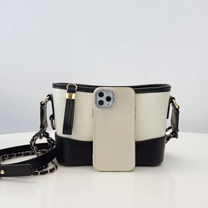 Fashion crocodile pattern bucket bag with adjustable chain strap and phone for size reference