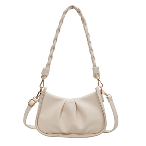 Sac sous le bras plissé blanc cassé avec bandoulière tressée et détails dorés chic