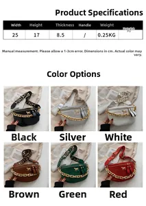 Detailed grid view of faux crocodile saddle bags with acrylic chains and strap options