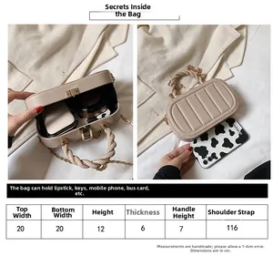 Detailed size guide and capacity chart for the solid color vintage crossbody bag