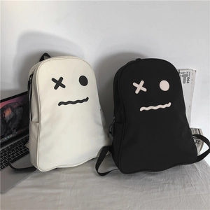 Sac à Dos en Nylon Visage de Fantôme de Dessin Animé de Style Japonais pour Femmes Étudiants Mode Streetwear Mignon Sac d'École Halloween