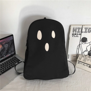 Sac à dos noir avec motifs fantômes minimalistes, idéal pour étudiants et usage quotidien