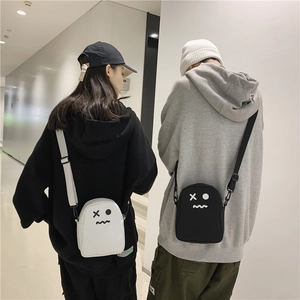 Borsa a Tracolla in Tela Stile Harajuku Per Uomo Donna Stampa Espressione Divertente Faccia da Fantasma Piccola Borsa Quadrata Streetwear Casual Quotidiana