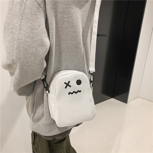 Borsa a tracolla bianca minimalista con stampa di cartoni animati e tracolla regolabile