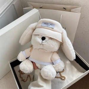 Sac à Bandoulière Mignon en Peluche Forme de Lapin pour Femmes Fausse Fourrure Dessin Animé Animal avec Chaîne en Métal