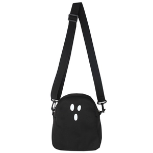 Borsa a tracolla minimalista in tela nera con motivo a espressione di fantasma bianco