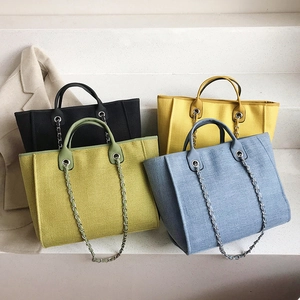 Large Capacity Canvas Tote Bag For Women Minimalist Crossbody Shoulder Bag With Metal Chain Strap Casual Handbag