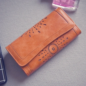 Portafoglio vintage in pelle PU con motivo litchi e design traforato al laser