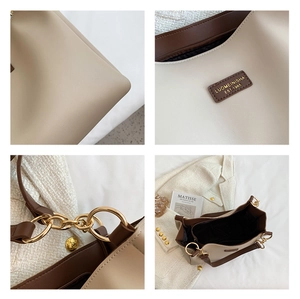 Detailed views of high-capacity vintage tote bag with gold hardware and internal compartments