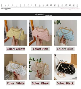 Sac à main matelassé avec perles en couleurs jaune, rose, bleu, blanc, kaki et noir