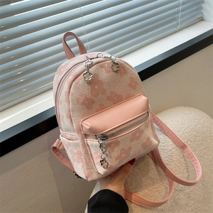 Mini Zaino da Donna Casual in Tela Jacquard con Motivo Floreale Borsa da Scuola Zainetto alla Moda con Pendente a Fiore