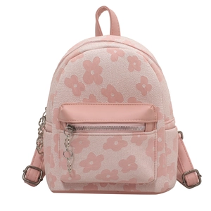 Mini zaino rosa jacquard a fiori con catena in metallo e spallacci regolabili