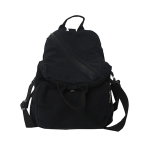 Versatile black canvas backpack with multi-pocket design and adjustable nylon straps