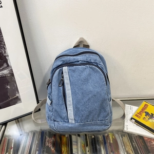 Women Washed Denim Backpack Small Casual Travel School Bag With Multiple Zipper Pockets Retro Lightweight Student Knapsack