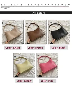 Detail showing five colors of the large faux leather tote bag and bottom metal rivets