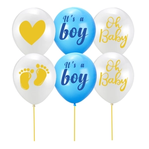 Lot de 6 ballons de baby shower 12 pouces pour garçon avec motifs de cœurs et pieds de bébé