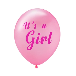 Détail d'un ballon en latex rose avec It's a Girl pour décoration de baby shower