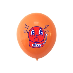 Orange fire themed latex balloon with cartoon fire alarm illustration for birthday party