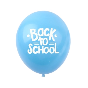 Blue Back to School latex balloon with white cartoon lettering for school party decor