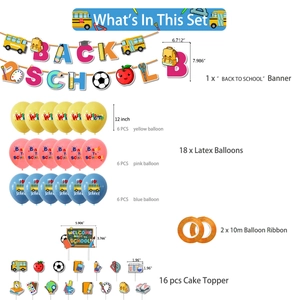 Kit déco fête Back to School avec bannière, ballons colorés et décorations gâteau
