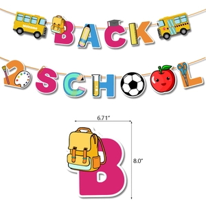 Banderole de décoration de rentrée scolaire avec icônes colorées et dimensions