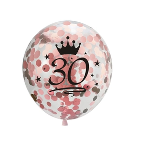 Ballon transparent 12 pouces avec confettis or rose, couronne et chiffre 30 pour fête