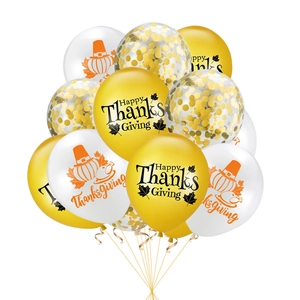Thanksgiving balloon set with gold confetti, pumpkin and turkey prints for party decor