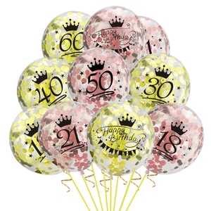 Ballons d'Anniversaire Confettis en Latex Transparent Imprimé Couronne Décoration de Fête Anniversaire Adultes Ballons