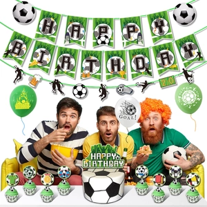 Soccer birthday party decoration set with Happy Birthday banner, toppers and balloons