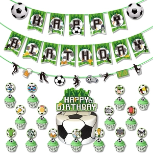 Soccer birthday party decoration set with Happy Birthday banner and cake toppers