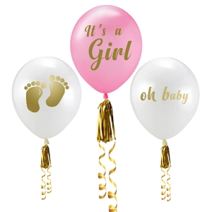 Gender Reveal Latex Balloons Baby Shower Oh Baby Footprint Gold Printed Pink Blue White Theme Party Decoration Supplies