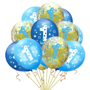 Blue and gold confetti 1st birthday balloon set for baby party decorations