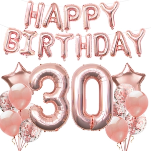Rose Gold Birthday Party Balloon Decoration Happy Birthday Banner Number Aluminum Film Latex Confetti Balloons Celebration