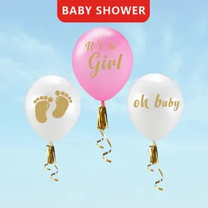 Baby Shower gender reveal balloons with It's a Girl and Oh Baby gold foil print