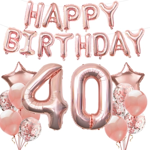 Rose gold 40th birthday balloon set with happy birthday letters and confetti balloons