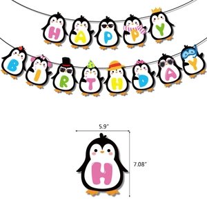 Set de bannière Happy Birthday pingouin avec 13 cartes suspendues pour fête d'enfants