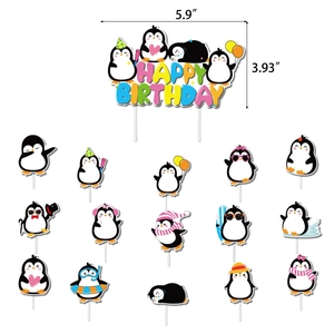 Set de décoration de gâteau pingouin avec bannière Happy Birthday et 14 pingouins mignons