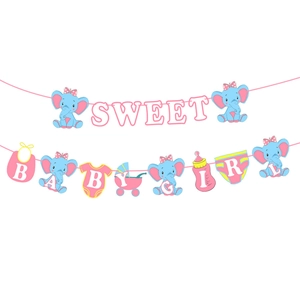 Détail de la bannière éléphant Sweet Baby Girl pour fête prénatale et décor de chambre