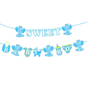 Banderole Sweet Baby Boy avec éléphants bleus pour décoration de fête prénatale