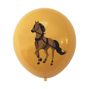 Close-up of a semi-transparent amber horse balloon for western cowboy party themes