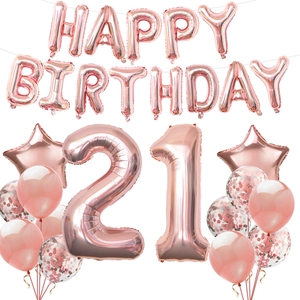Rose gold 21st birthday party balloon set with confetti balloons and star foil balloons
