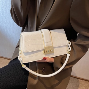 Chic white crocodile embossed crossbody square bag with gold hardware and fashion clasp