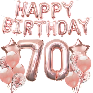 Rose gold 70th birthday balloon kit with foil numbers stars and confetti latex balloons